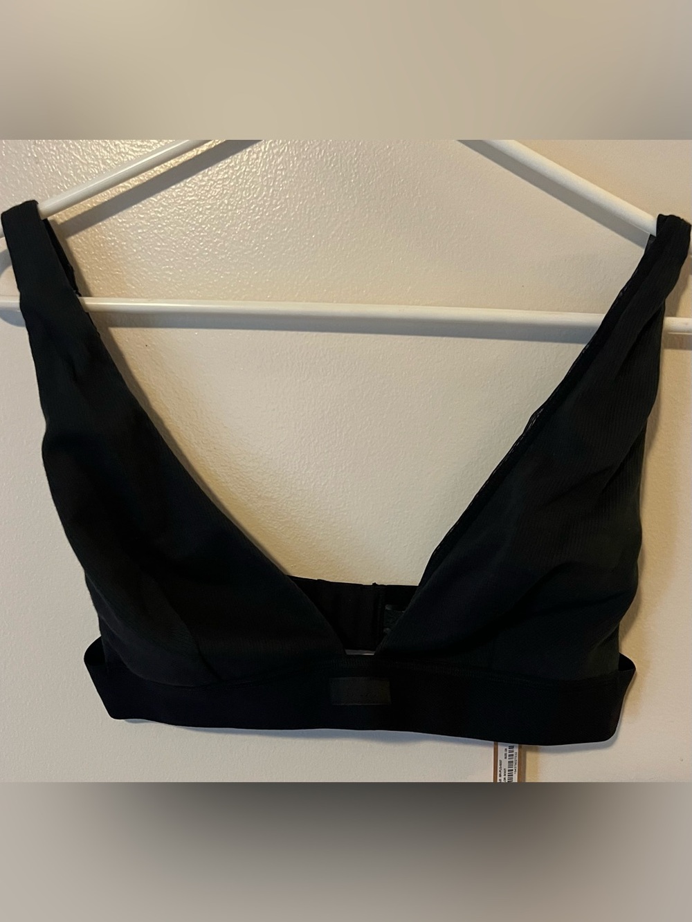 Plunge ribbed cotton-blend jersey bralette - Soot 2X NWT
